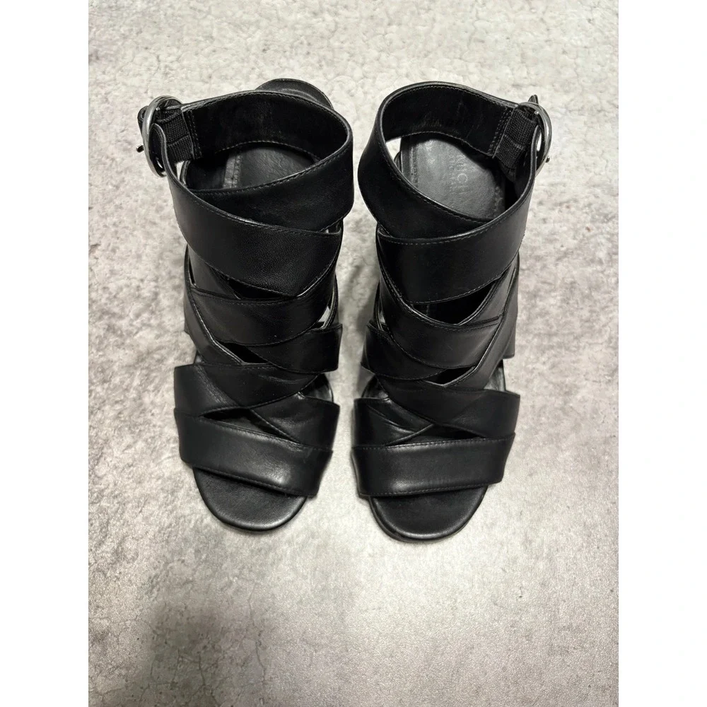 Michael Kors Womens Black Leather Strappy Block Heel Sandals Caged Ankle 6M